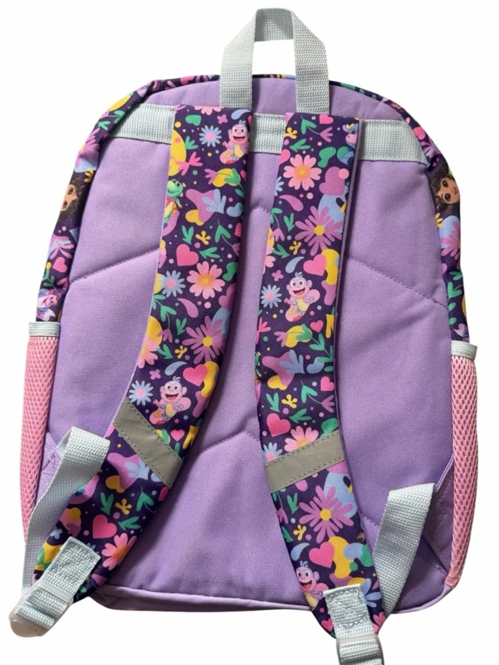 Dora Kids Backpack Purple Boots Map Explorer Water bottle Pockets 16” NWOT